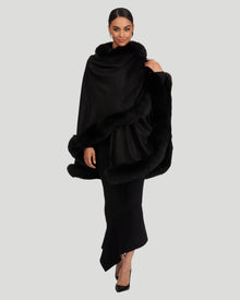 Cashmere Cape with Fox Trim | Black