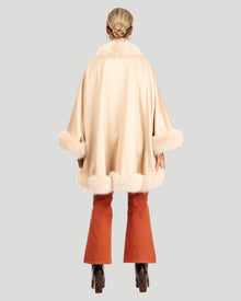 Cashmere Cape with Shadow Fox Trim | Oatmeal