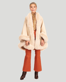 Cashmere Cape with Shadow Fox Trim | Oatmeal