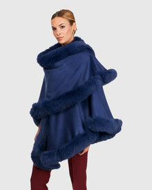 Cashmere Capelet With Fox Trim | Dark Blue