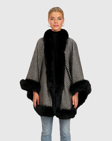 Cashmere Capelet With Fox Trim | Houndstooth