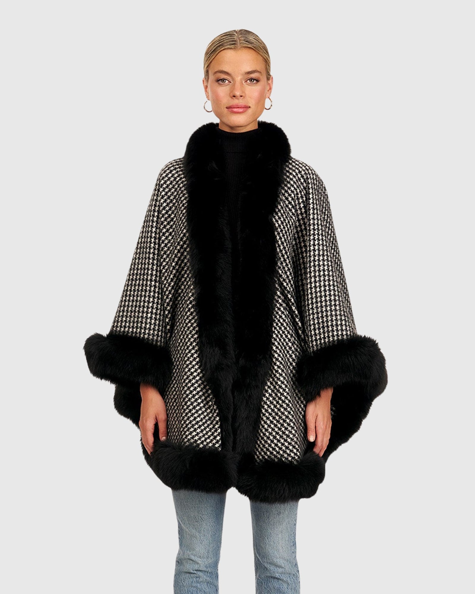 Cashmere Capelet With Fox Trim | Houndstooth