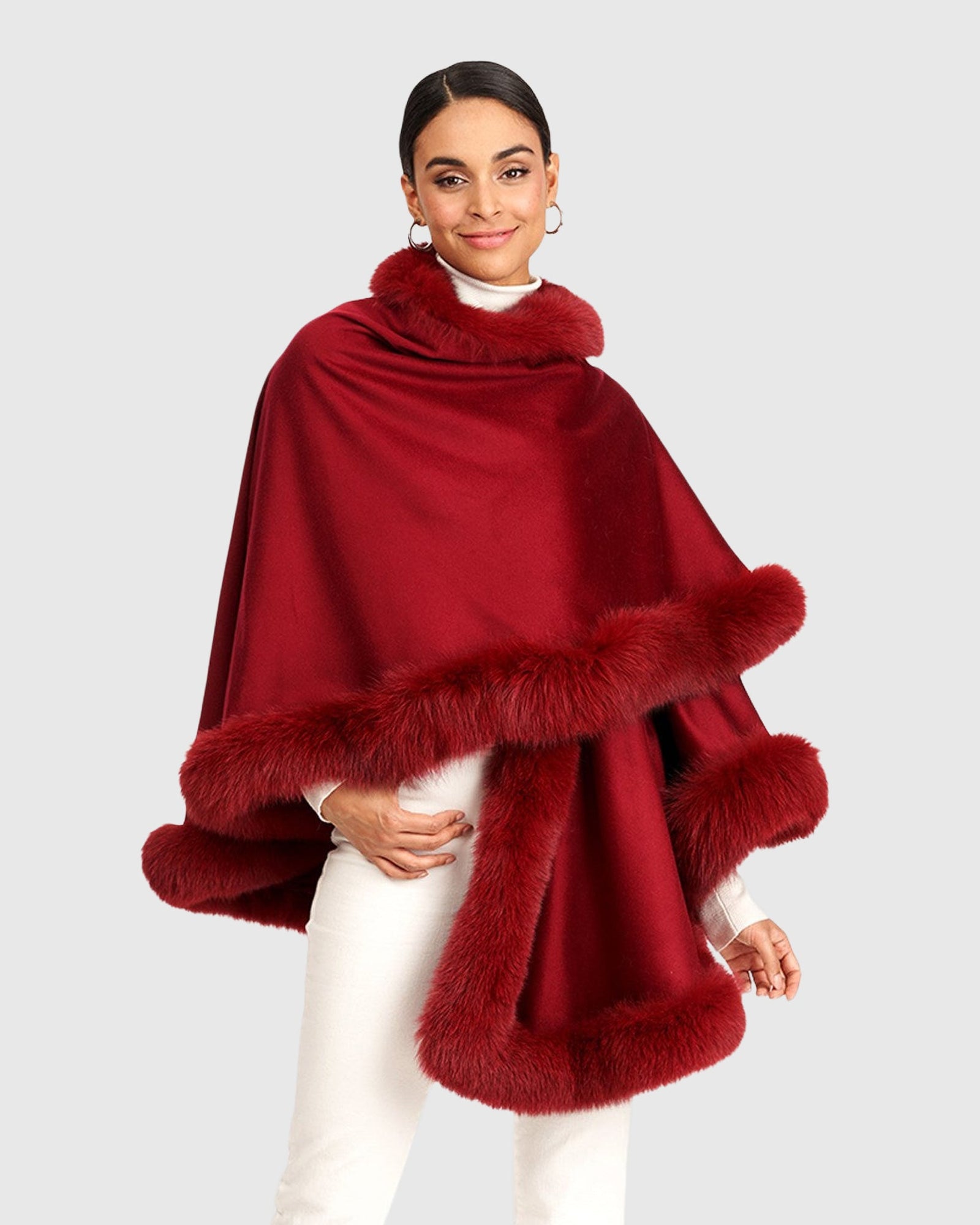 Cashmere Capelet With Fox Trim | Wine