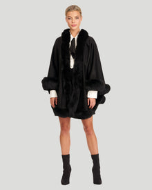 Cashmere Capelet With Fox Trim | Black
