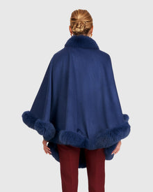 Cashmere Capelet With Fox Trim | Dark Blue