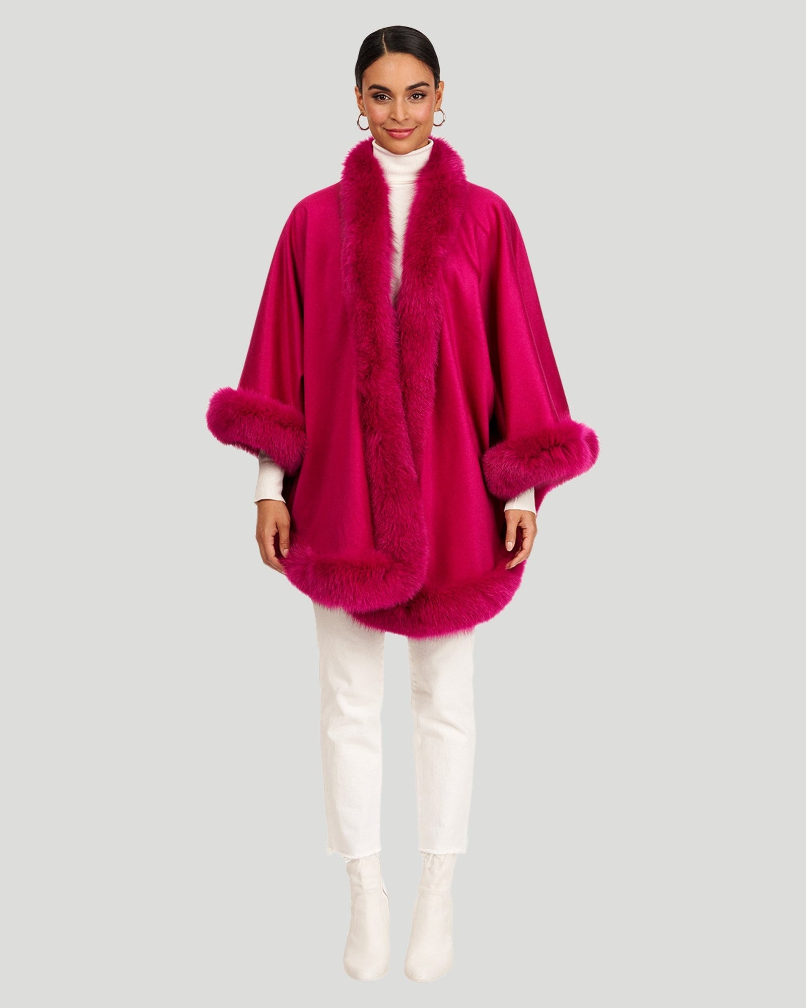 Cashmere Capelet With Fox Trim | Magenta