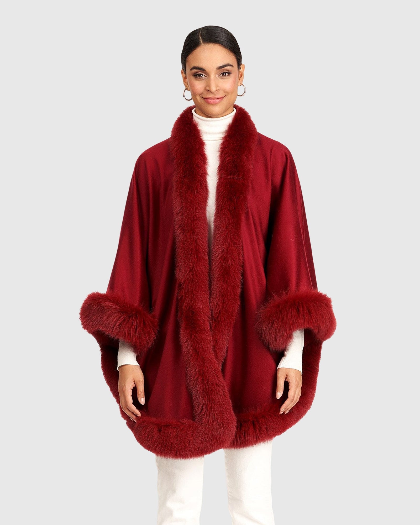 Cashmere Capelet With Fox Trim | Wine