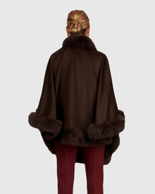 Cashmere Capelet With Fox Trim | Dark Brown