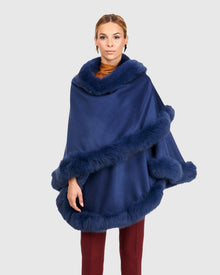 Cashmere Capelet With Fox Trim | Dark Blue