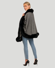 Cashmere Caplet With Fox Trim | Women | Houndstooth