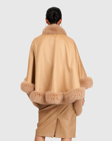 Cashmere Capelet With Fox Trim | Light Camel