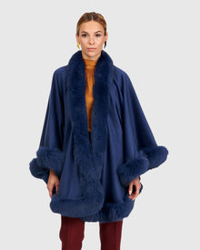 Cashmere Capelet With Fox Trim | Dark Blue