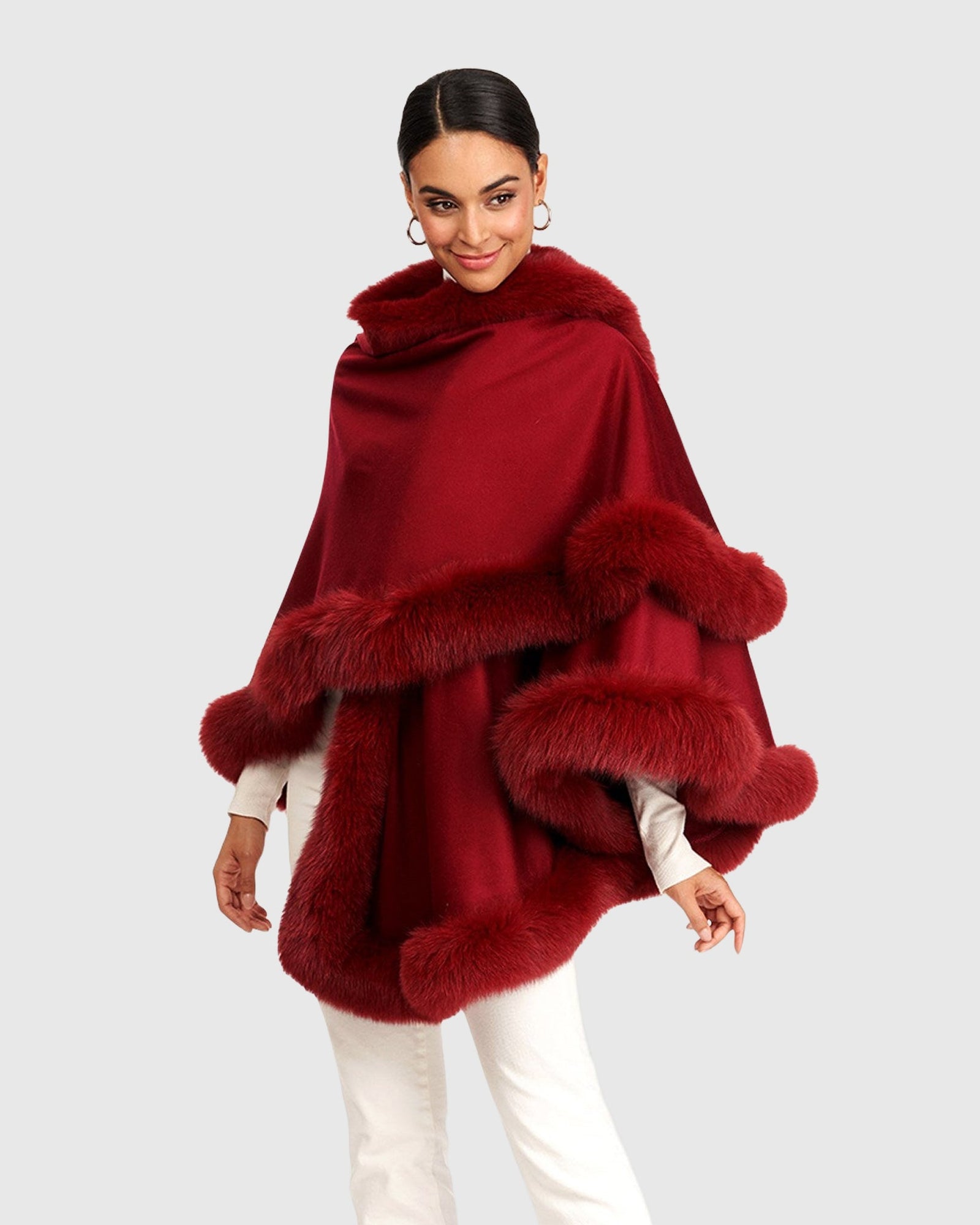 Cashmere Capelet With Fox Trim | Wine