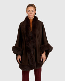 Cashmere Capelet With Fox Trim | Dark Brown