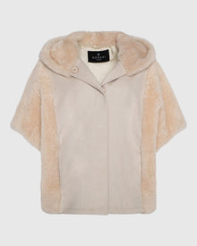 Cashmere Jacket With Sheared Select Cashmere Goat Trim And Short Sleeves | Light Beige