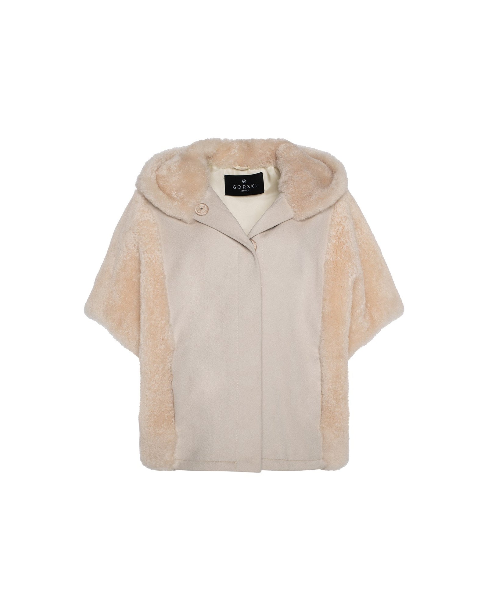 Cashmere Jacket With Sheared Select Cashmere Goat Trim And Short Sleeves | Women | Light Beige