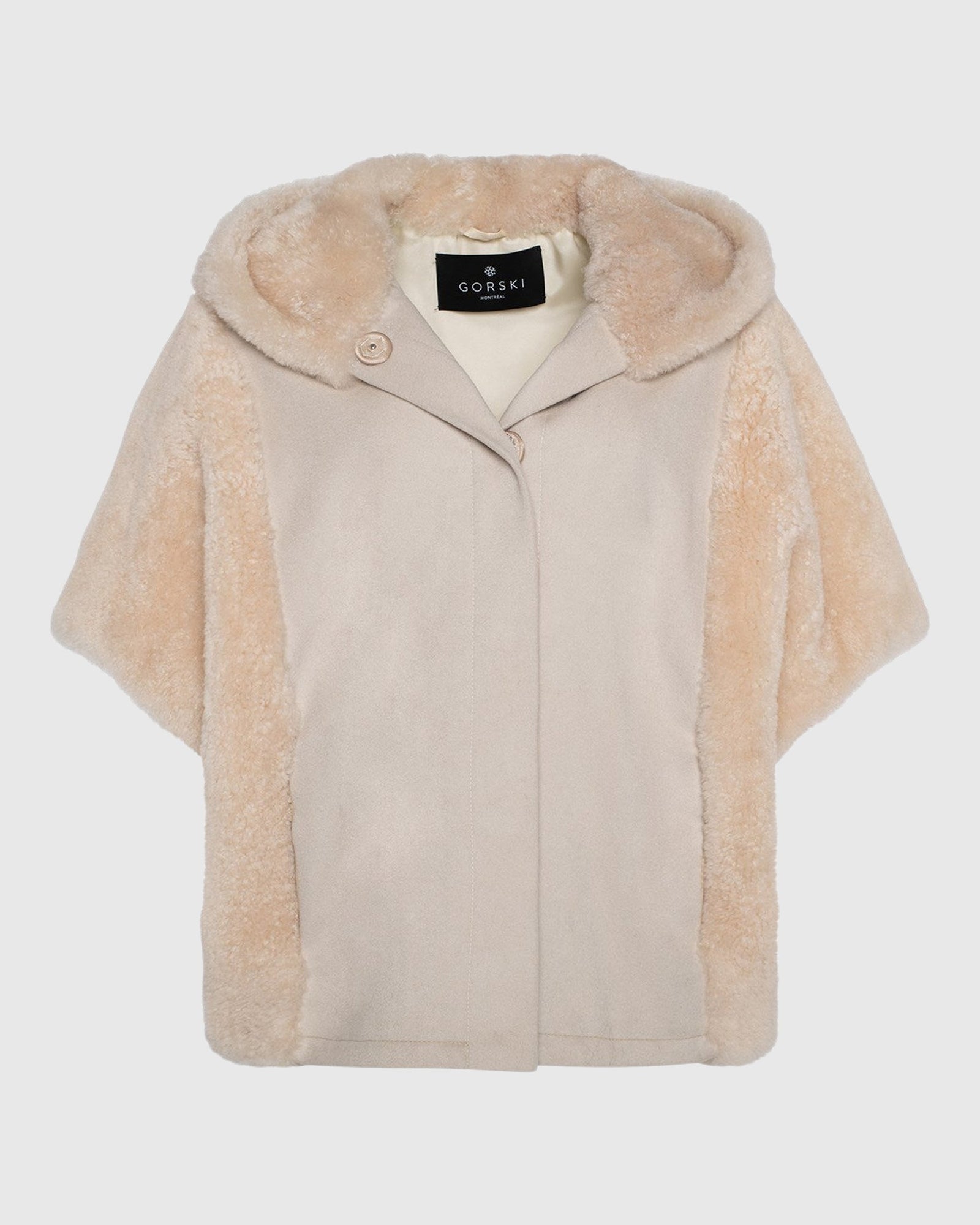 Cashmere Jacket With Sheared Select Cashmere Goat Trim And Short Sleeves | Light Beige