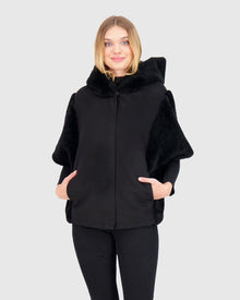 Cashmere Jacket With Sheared Select Cashmere Goat Trim And Short Sleeves | Black