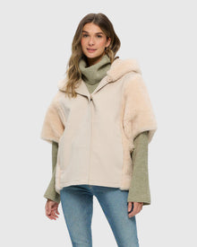 Cashmere Jacket With Sheared Select Cashmere Goat Trim And Short Sleeves | Light Beige