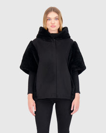 Cashmere Jacket With Sheared Select Cashmere Goat Trim And Short Sleeves | Black