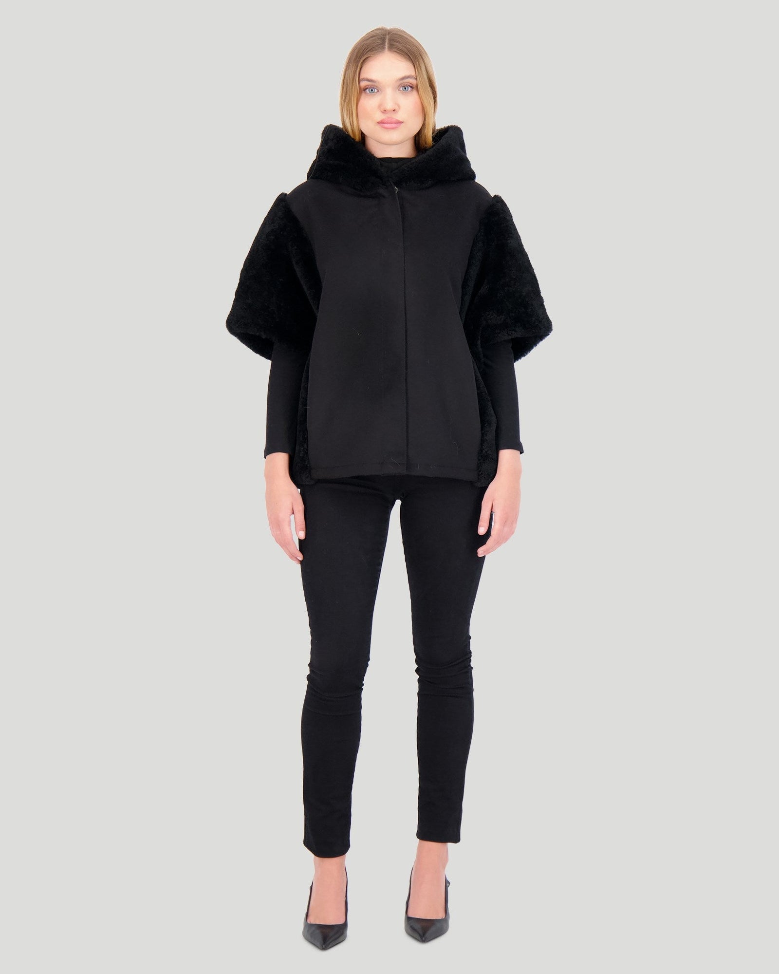 Cashmere Jacket With Sheared Select Cashmere Goat Trim And Short Sleeves | Women | Black