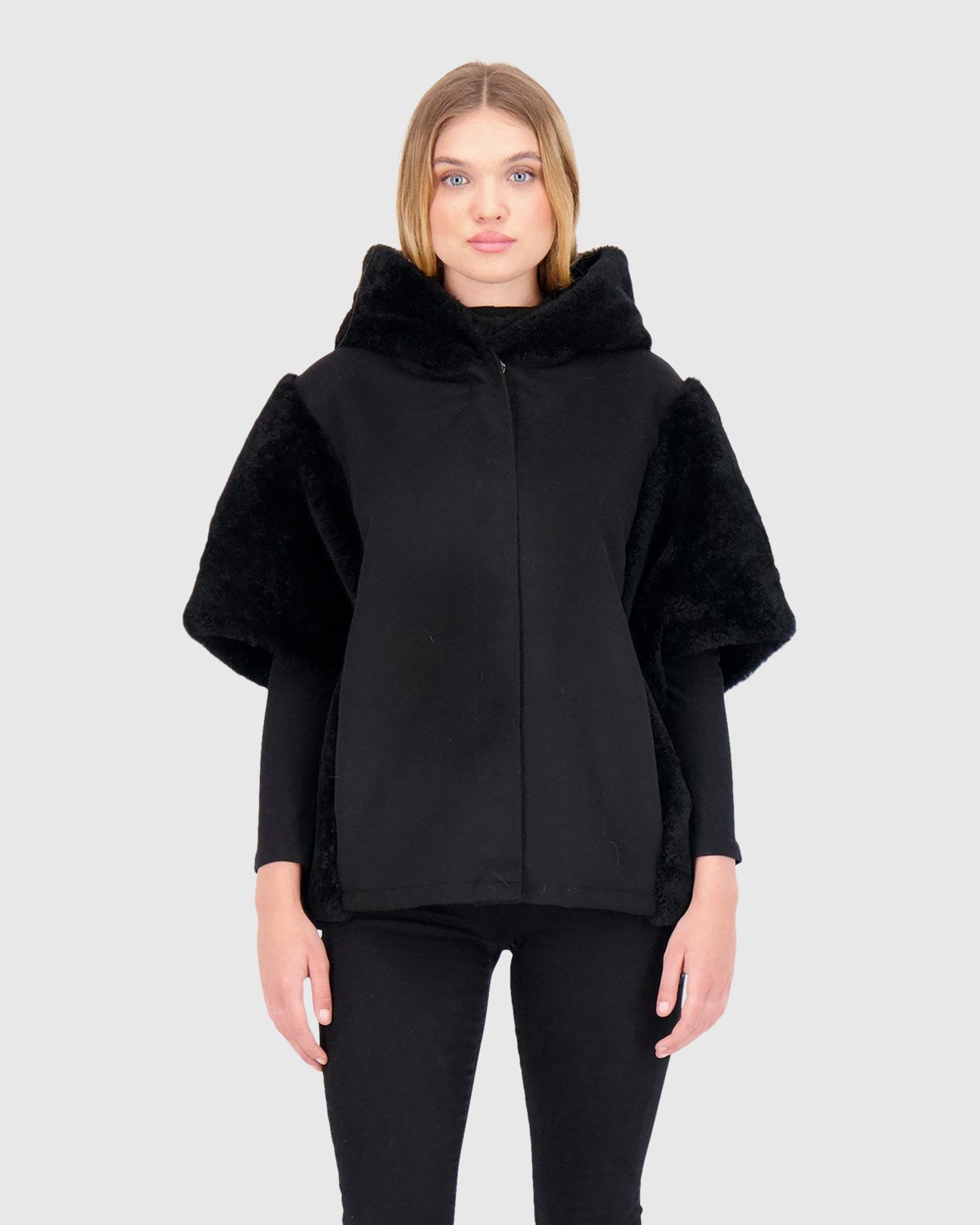 Cashmere Jacket With Sheared Select Cashmere Goat Trim And Short Sleeves | Black