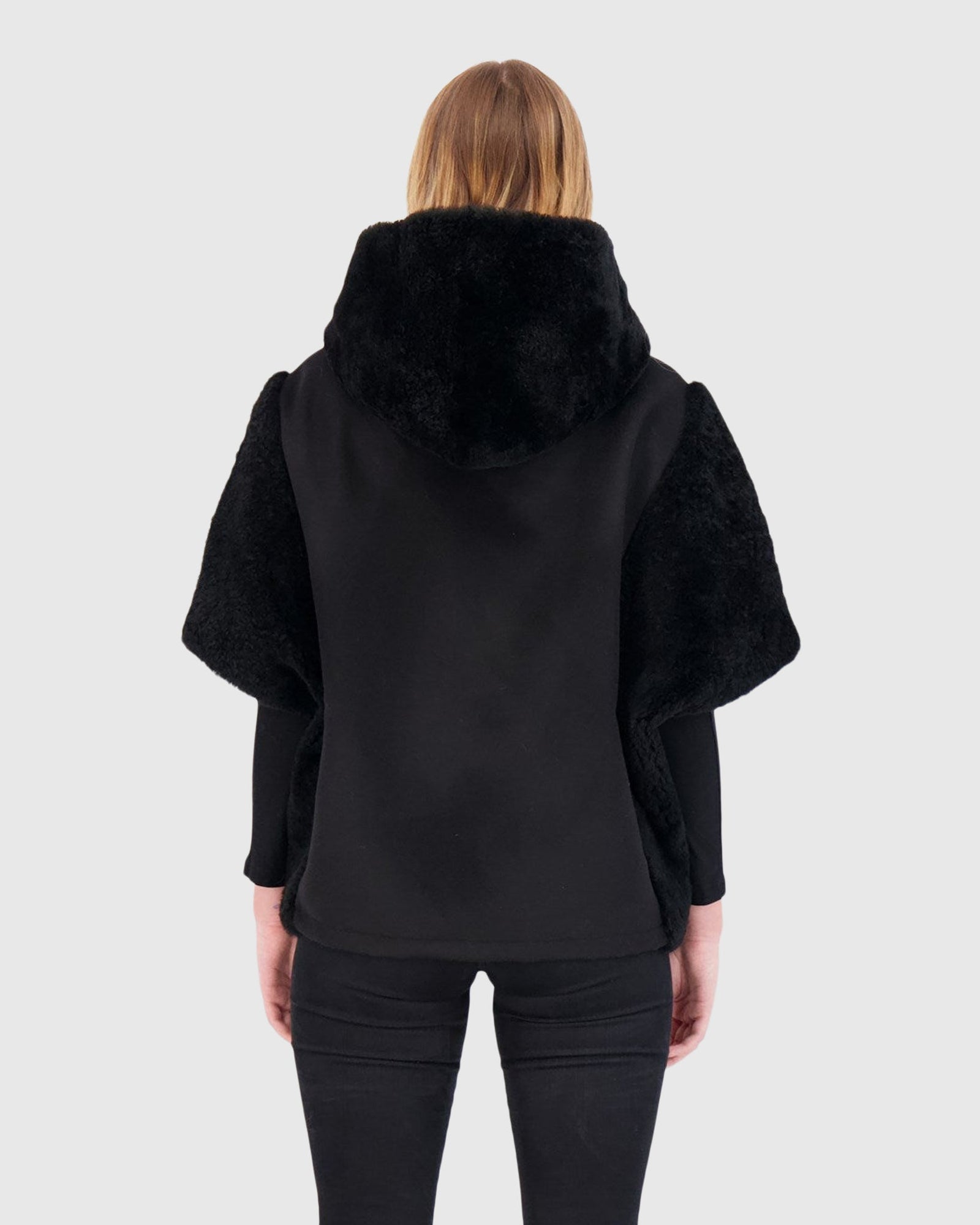 Cashmere Jacket With Sheared Select Cashmere Goat Trim And Short Sleeves | Black