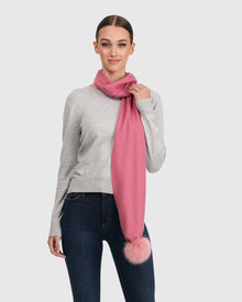 Cashmere Scarf With Fox Pompom | Pink