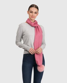 Cashmere Scarf With Fox Pompom | Pink