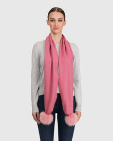 Cashmere Scarf With Fox Pompom | Pink