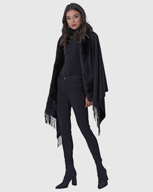 Cashmere Stole With Fox Trim | Black