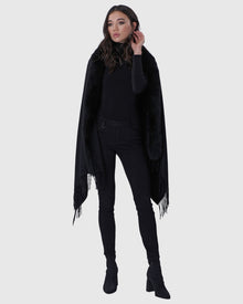 Cashmere Stole With Fox Trim | Black