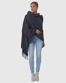 Cashmere Stole With Rex Rabbit Square Trim | Dark Gray