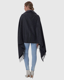 Cashmere Stole With Rex Rabbit Square Trim | Dark Gray