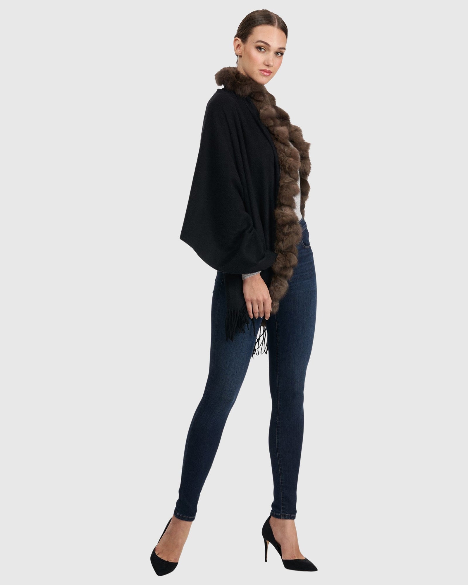 Cashmere Stole With Sable | Black/Uptone