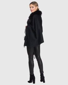 Cashmere Stole With Silver Fox And Cashmere Fringes | Black
