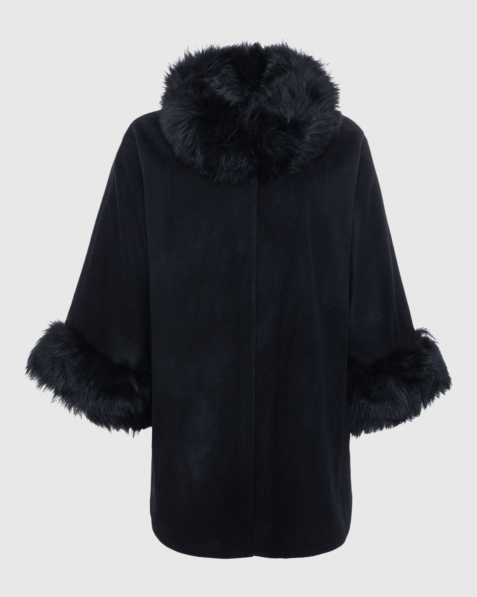 Cashmere & Wool Cape with Select Lamb Trim | Black