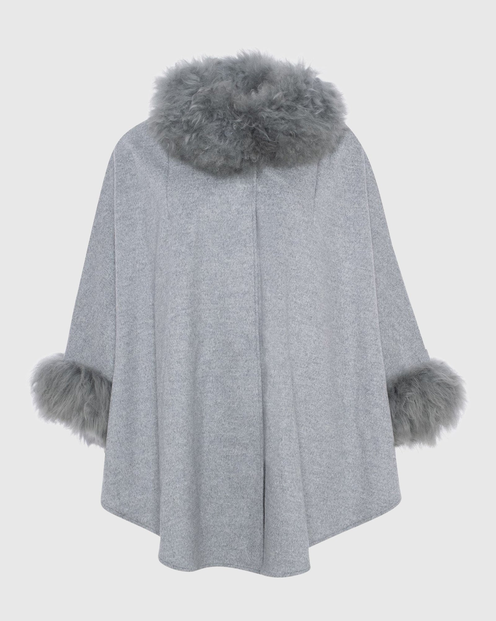 Cashmere & Wool Cape with Select Lamb Trim | Gray