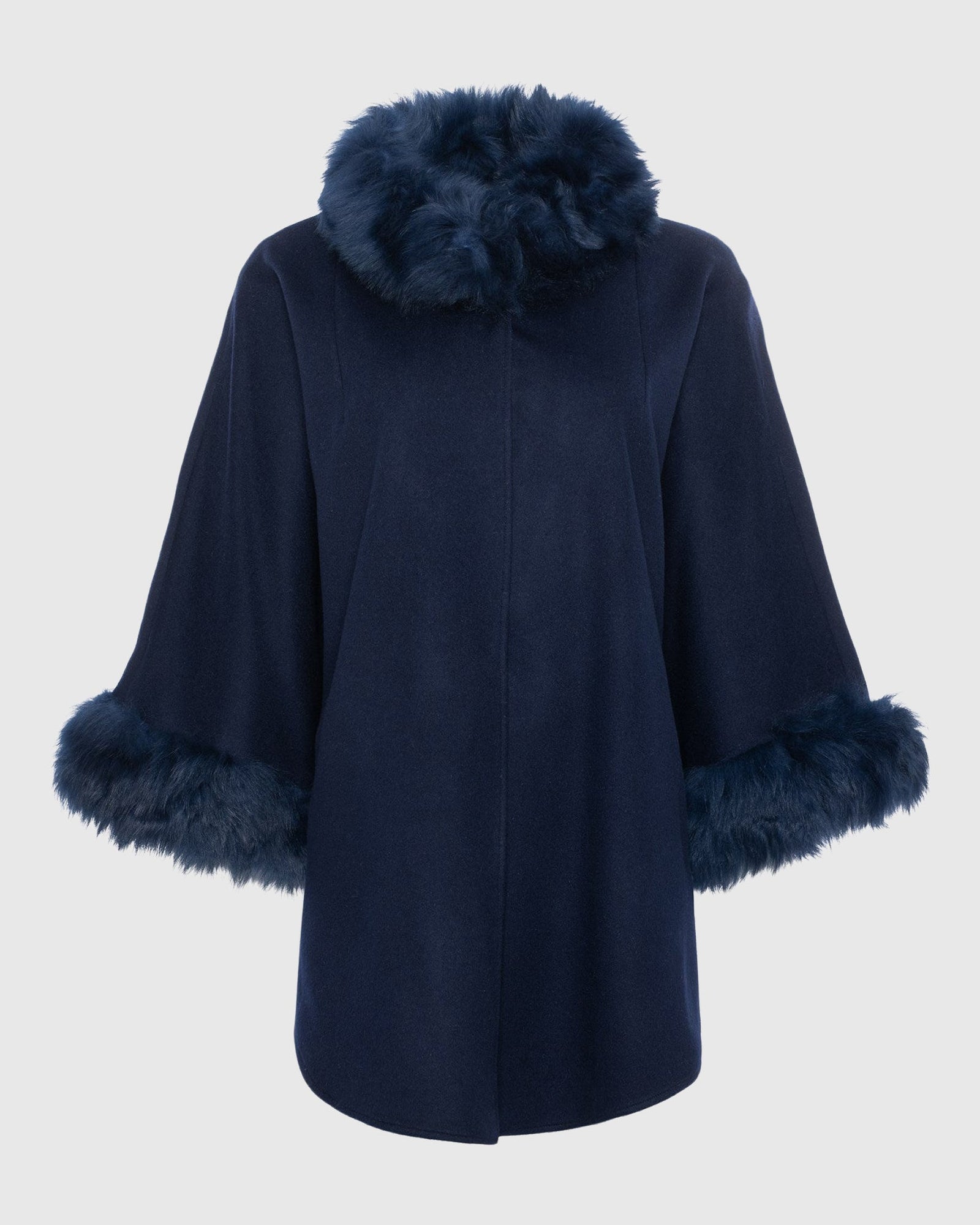 Cashmere & Wool Cape with Select Lamb Trim | Navy