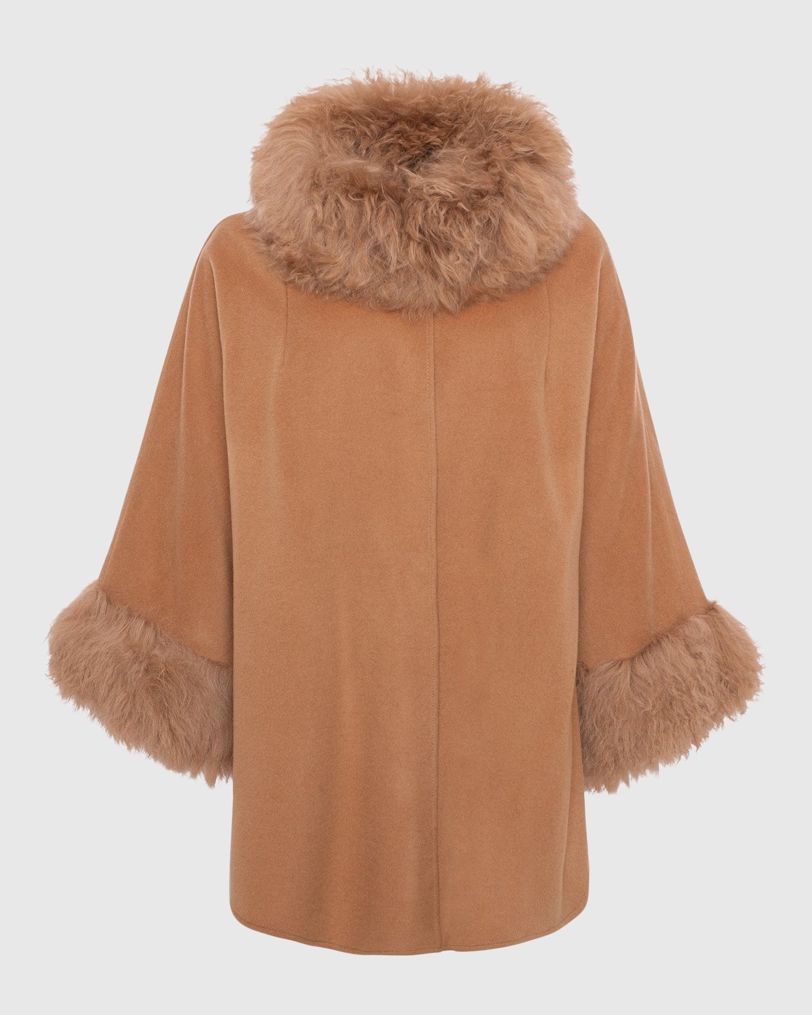 Cashmere & Wool Cape with Select Lamb Trim | Camel