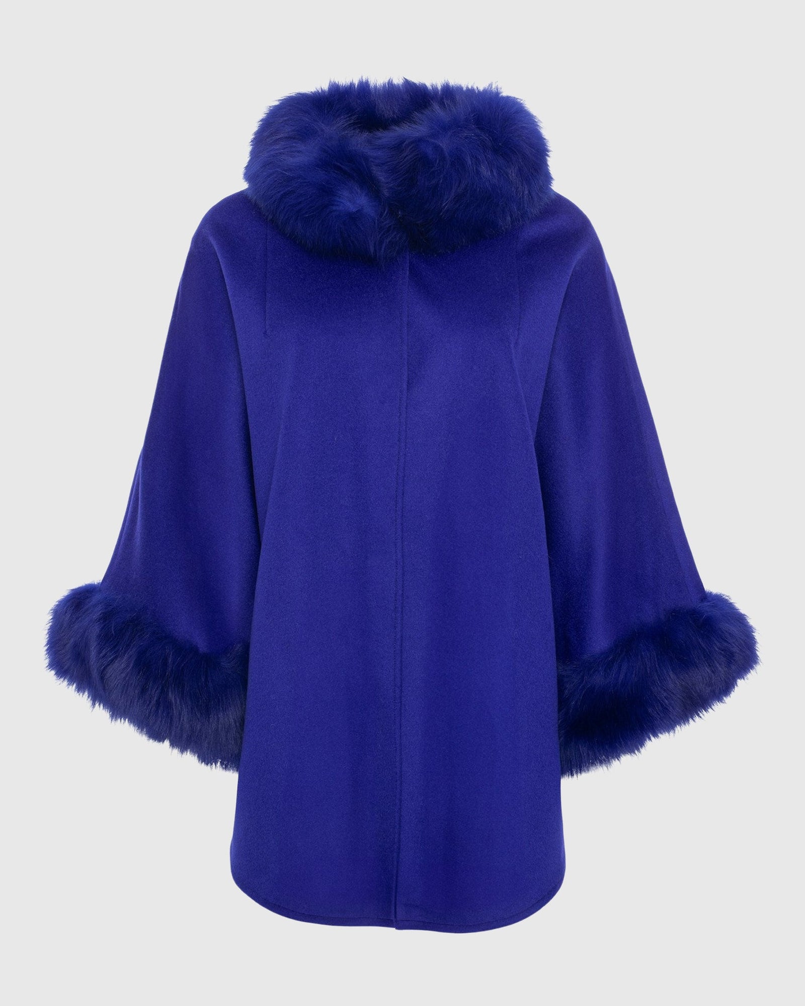 Cashmere & Wool Cape with Select Lamb Trim | Cobalt Blue