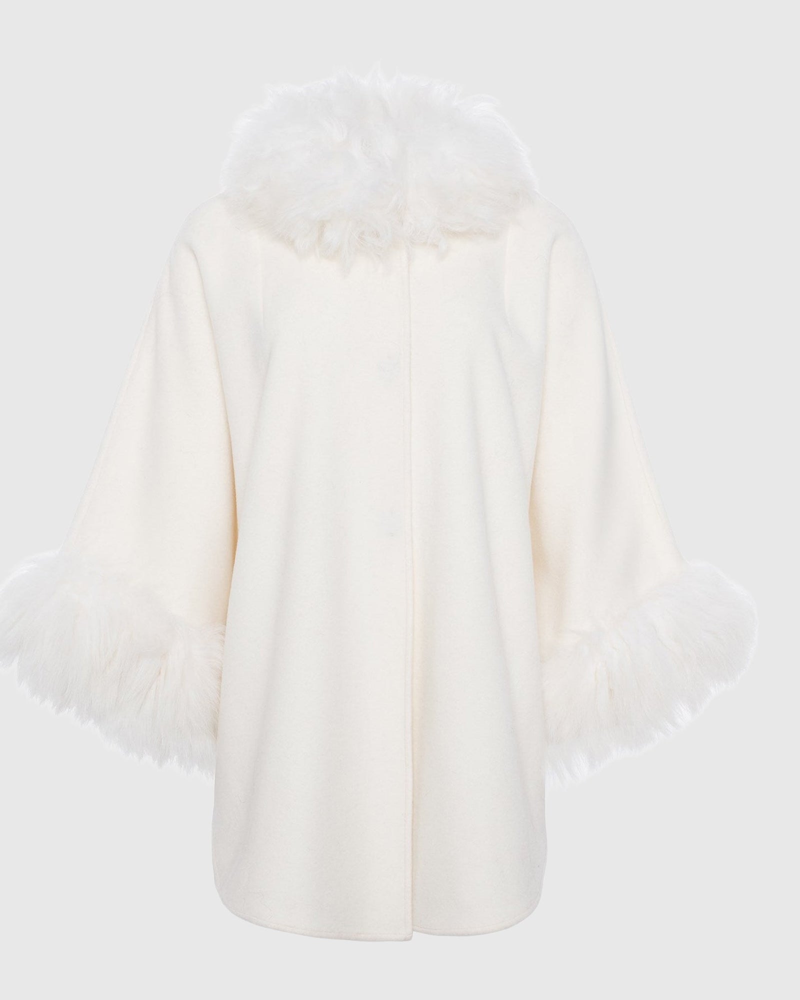 Cashmere & Wool Cape with Select Lamb Trim | Ivory