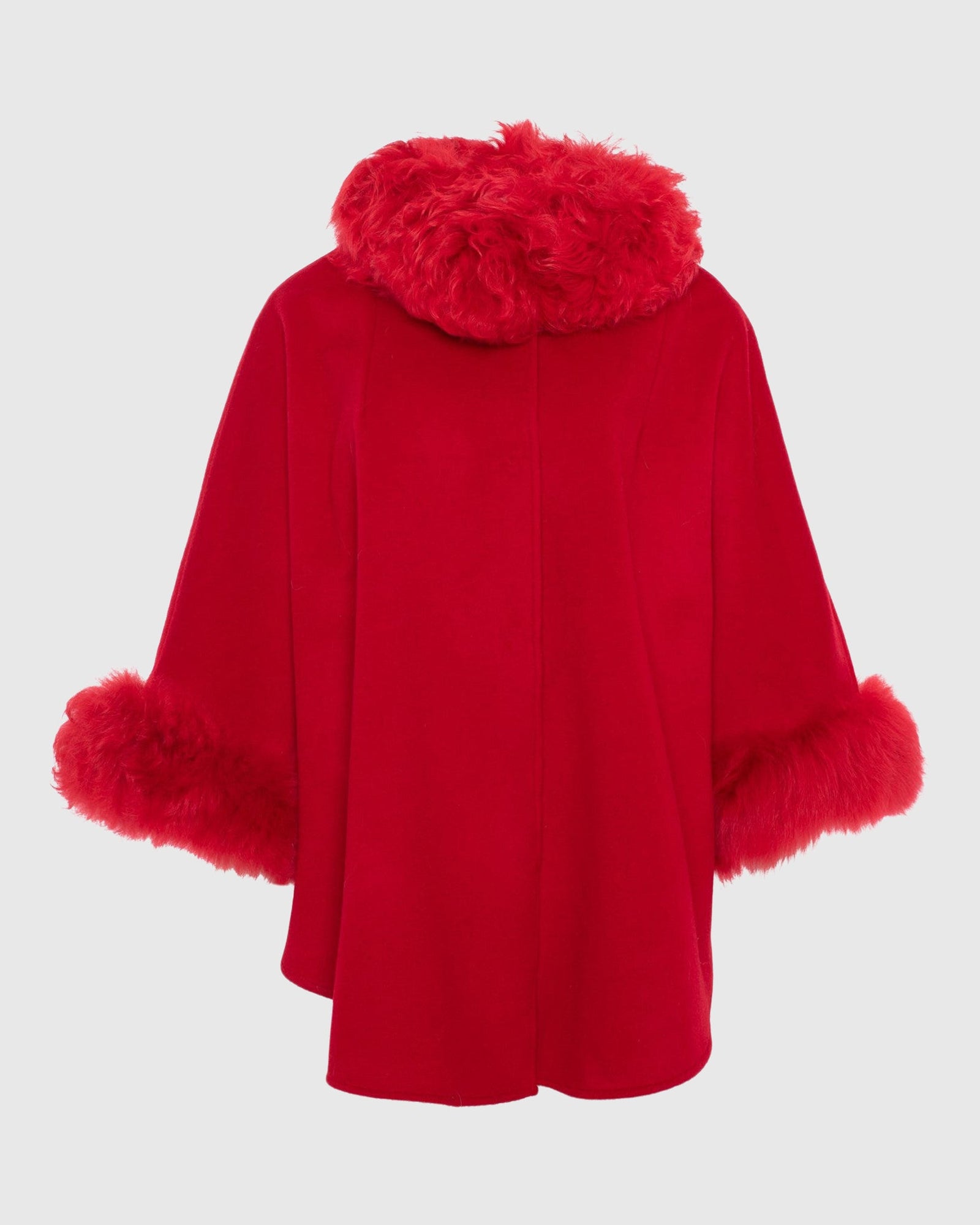 Cashmere & Wool Cape with Select Lamb Trim | Red