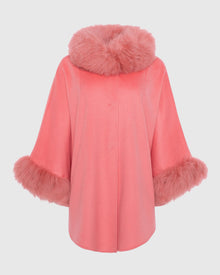Cashmere & Wool Cape with Select Lamb Trim | Coral