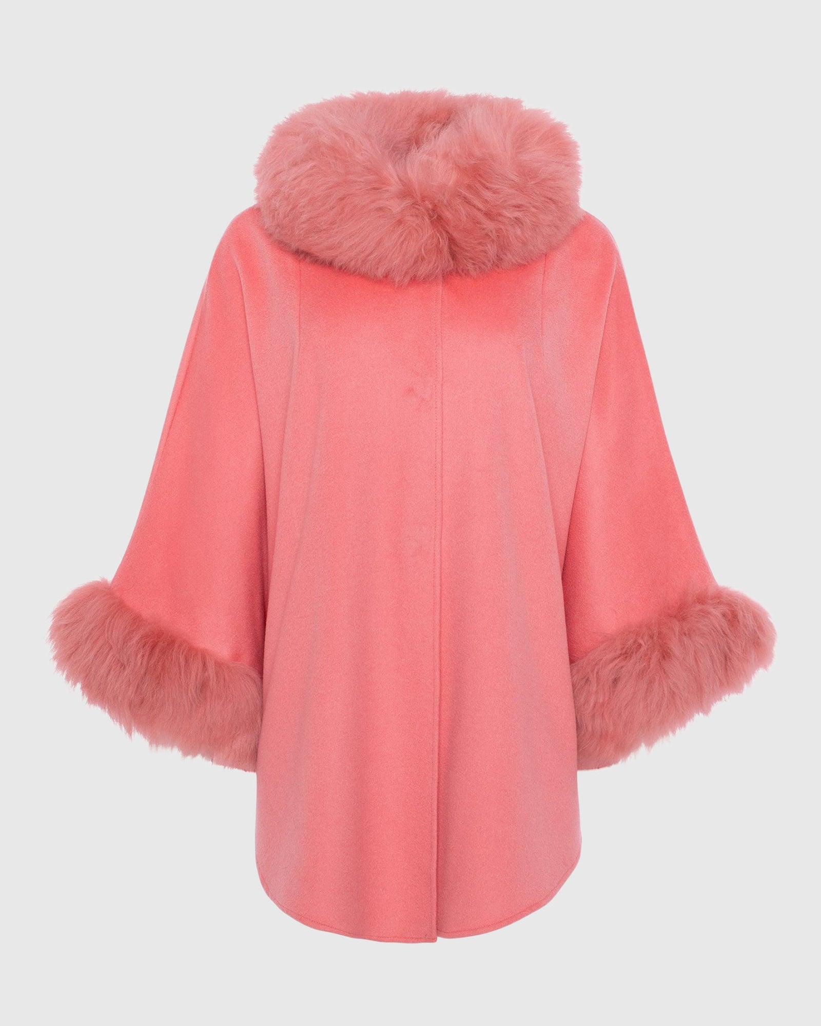 Cashmere & Wool Cape with Select Lamb Trim | Coral
