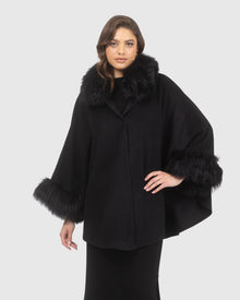 Cashmere & Wool Cape with Select Lamb Trim | Black
