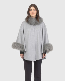 Cashmere & Wool Cape with Select Lamb Trim | Gray