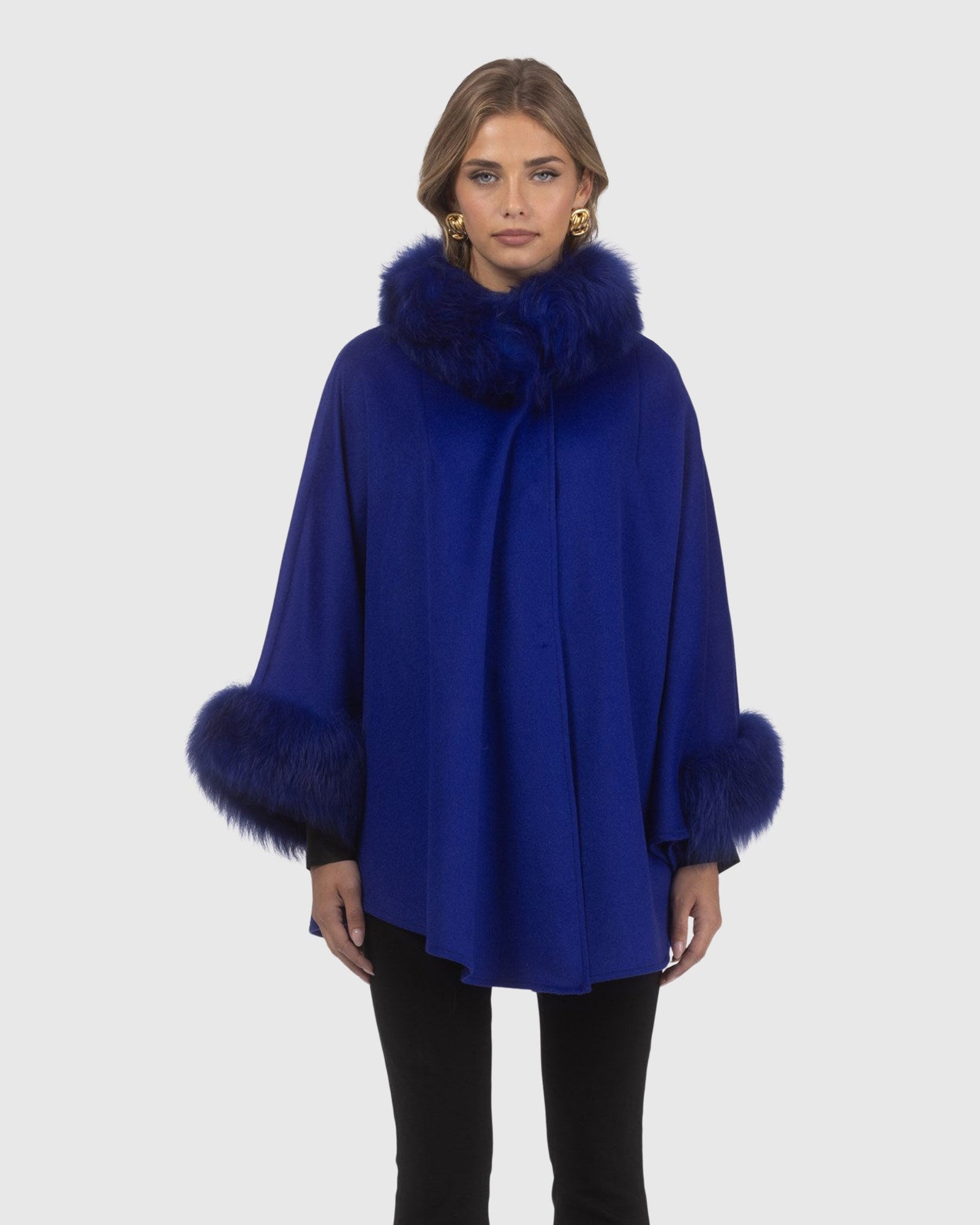 Cashmere & Wool Cape with Select Lamb Trim | Cobalt Blue