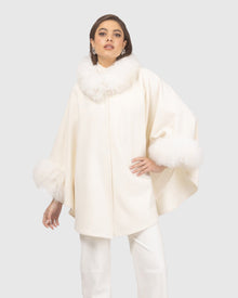 Cashmere & Wool Cape with Select Lamb Trim | Ivory