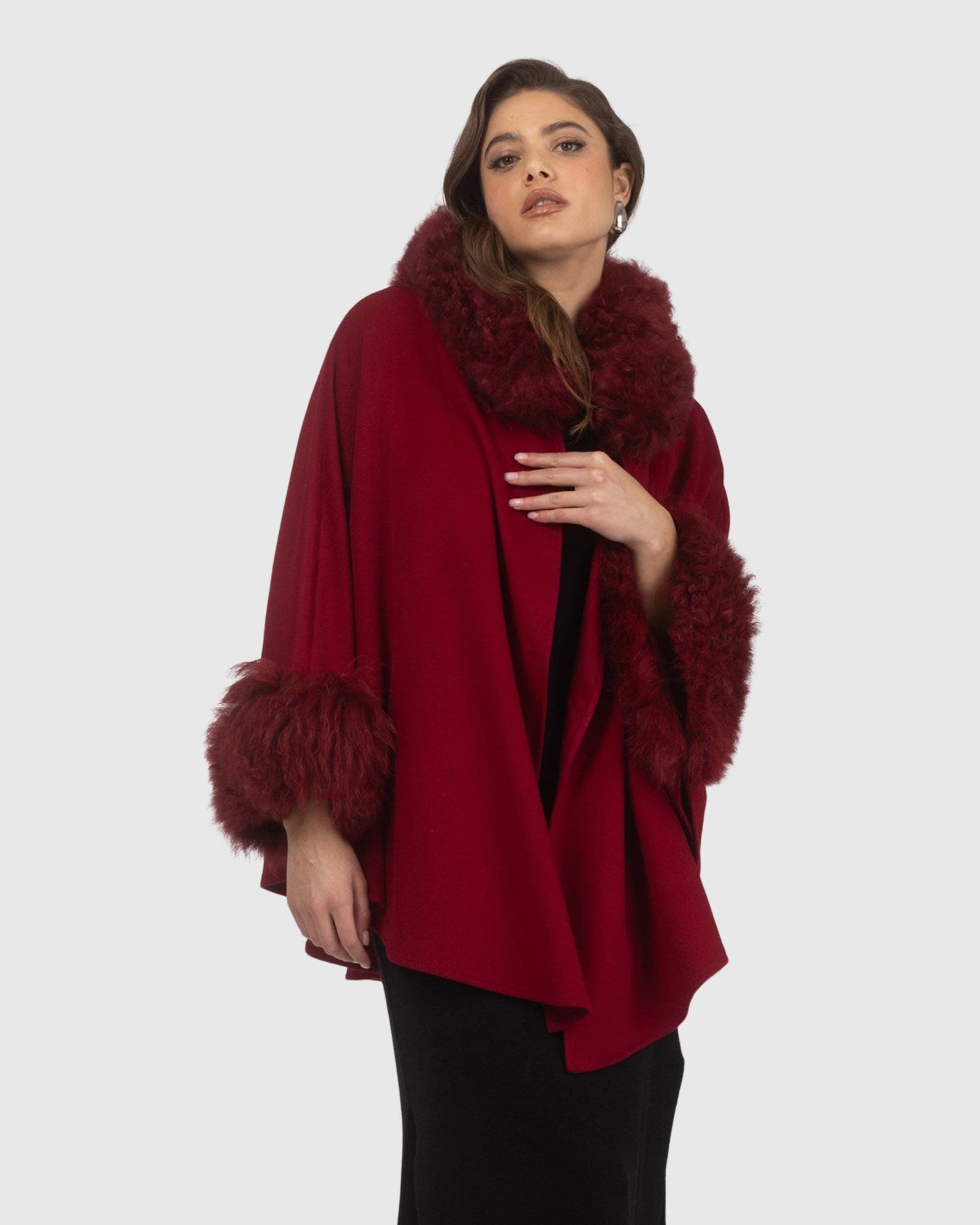 Cashmere & Wool Cape with Select Lamb Trim | Wine